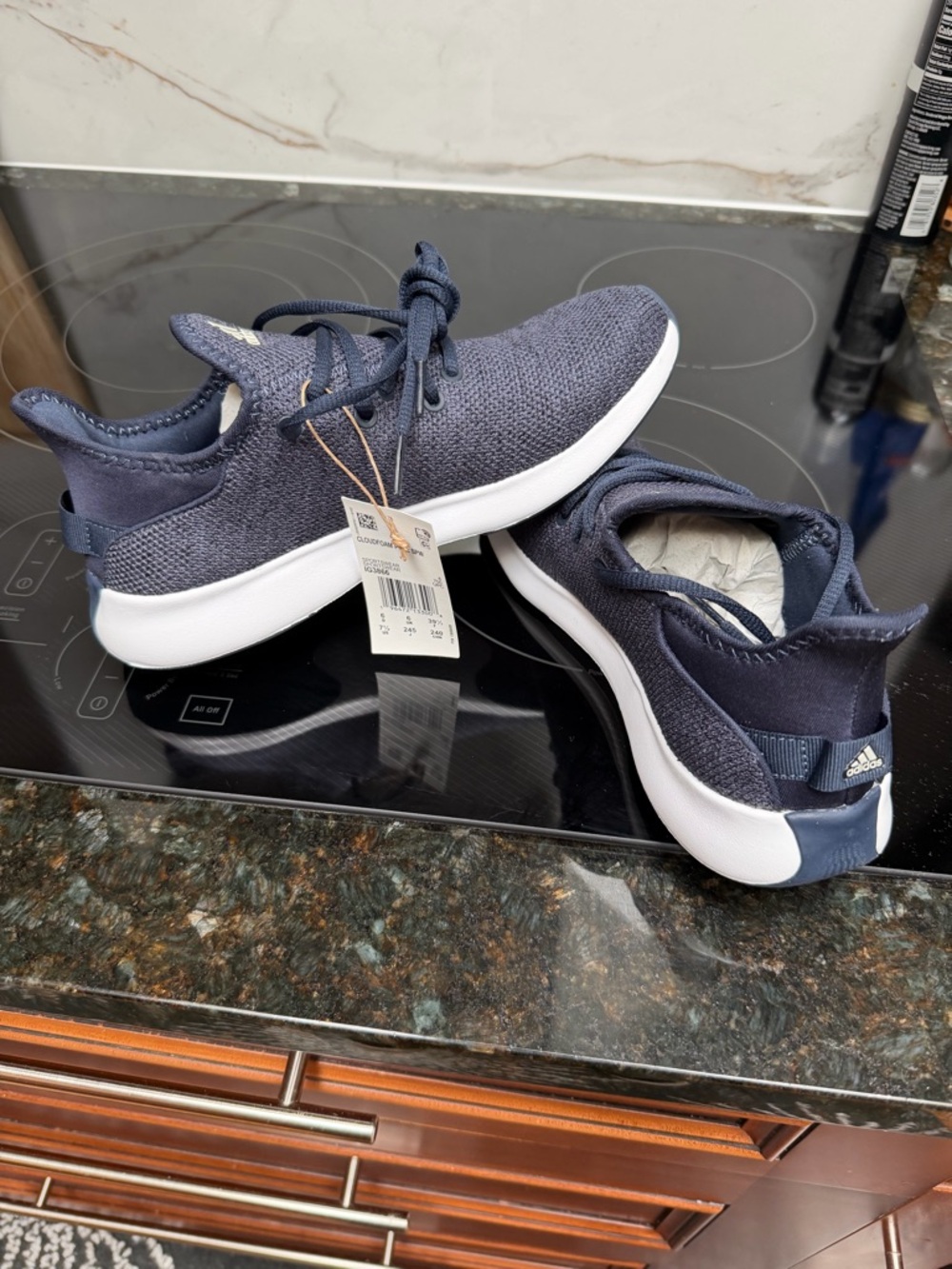 adidas navy Knit Lace-Up Sneakers with White Sole